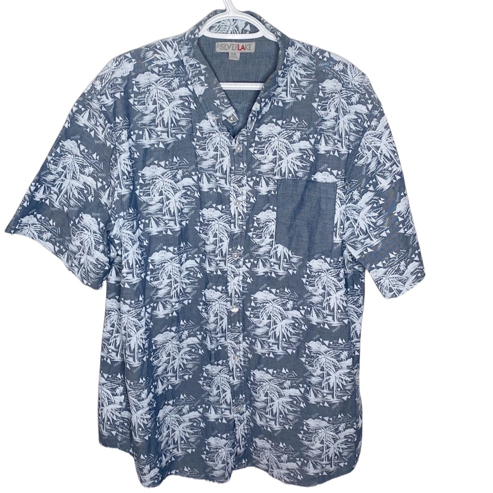 Silverlake palm print tropical short sleeve button down shirt size XXL